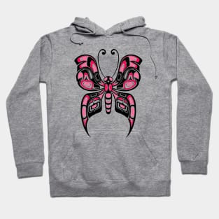 Pink and Black Haida Spirit Butterfly Hoodie